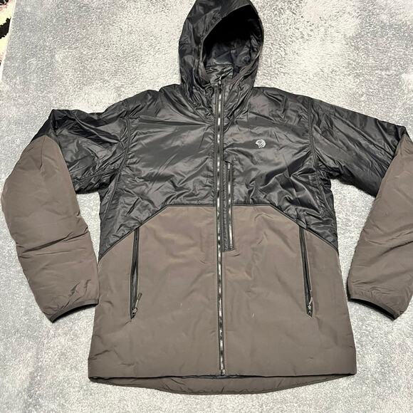 Mountain Hardware Compressor Hoodie Puffer Jacket Mens Large Coat Black Brown - Picture 1 of 8